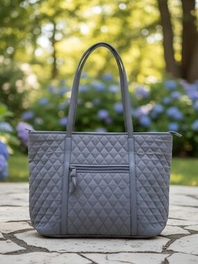 Vera Bradley Quilted Gray Tote Bag with Front Zip - Women's Everyday Carry